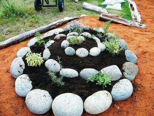 Spiral Garden Made with Round Stones