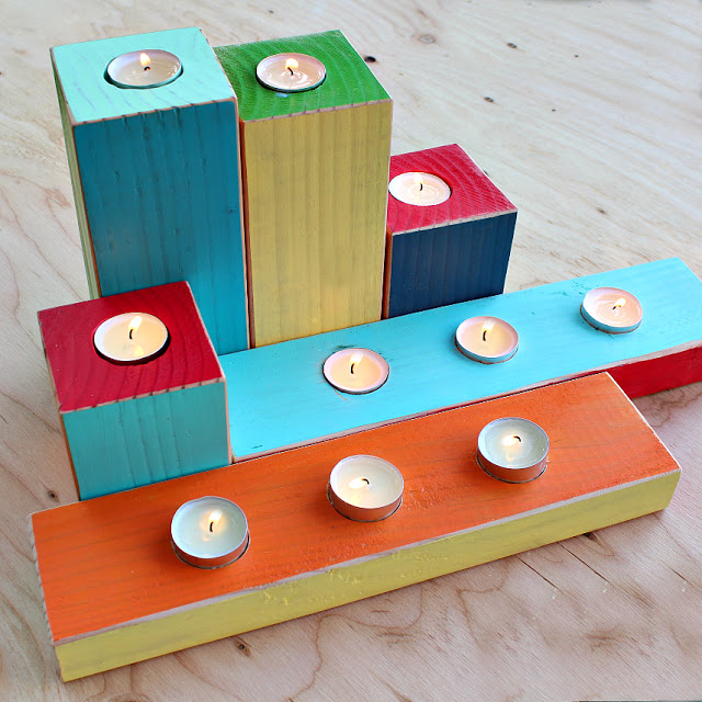 Colorful Wood Block Candle Holders