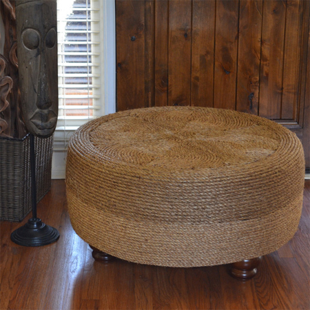 Make an Ottoman from a tire and Rope