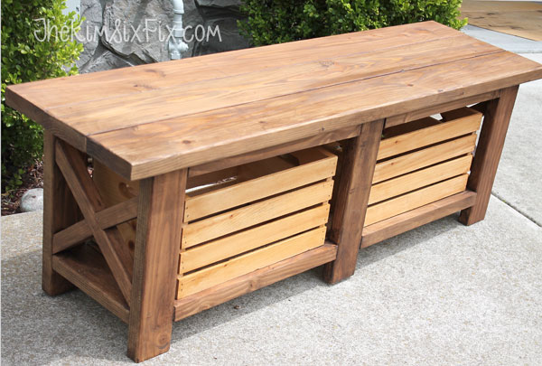 X-Leg Wooden Bench with Crate Storage for Under $40
