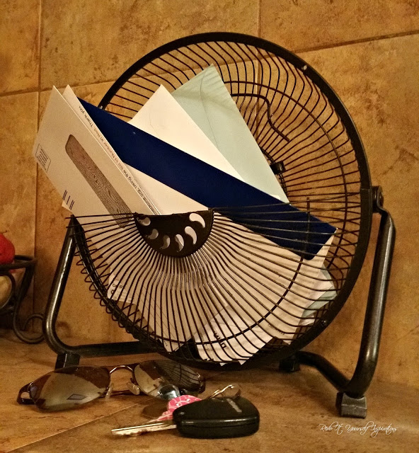 Fan Repurposed into Industrial Mail Holder
