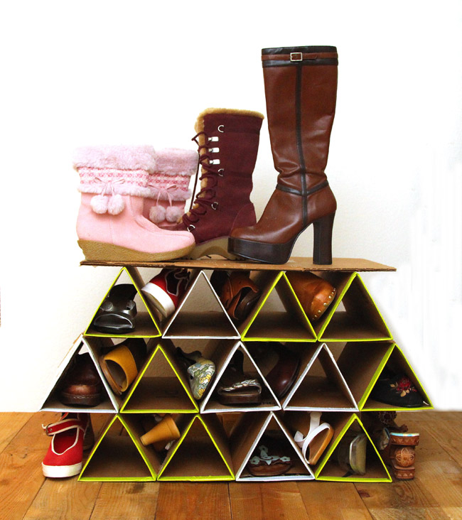 Turn Cardboard Boxes into Space-Saving Shoe Storage