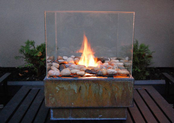 Mini fire pit in a Glass Box