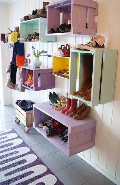 colorful shoe storage