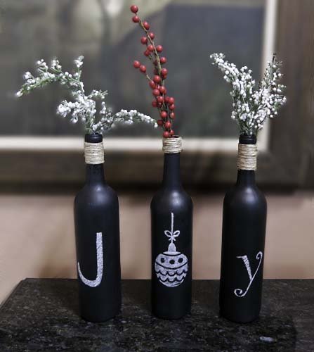 Christmas Joy Chalkboard Paint Wine Bottles