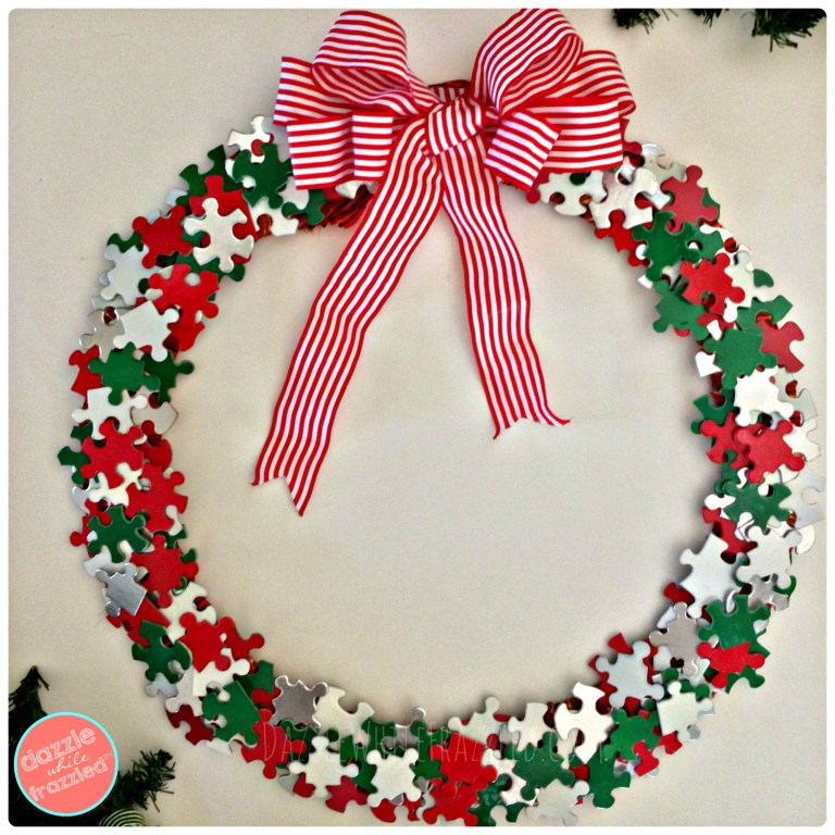 Christmas Wreath from Puzzle Pieces