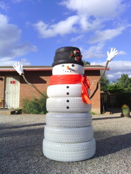 Snowman made out of tires