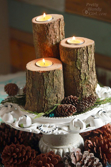 Wood Log Candle Holders