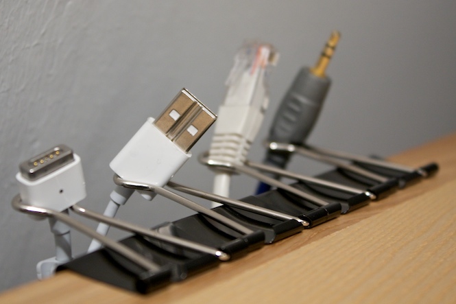 Keep charging cords and cables tangle free with binder clips