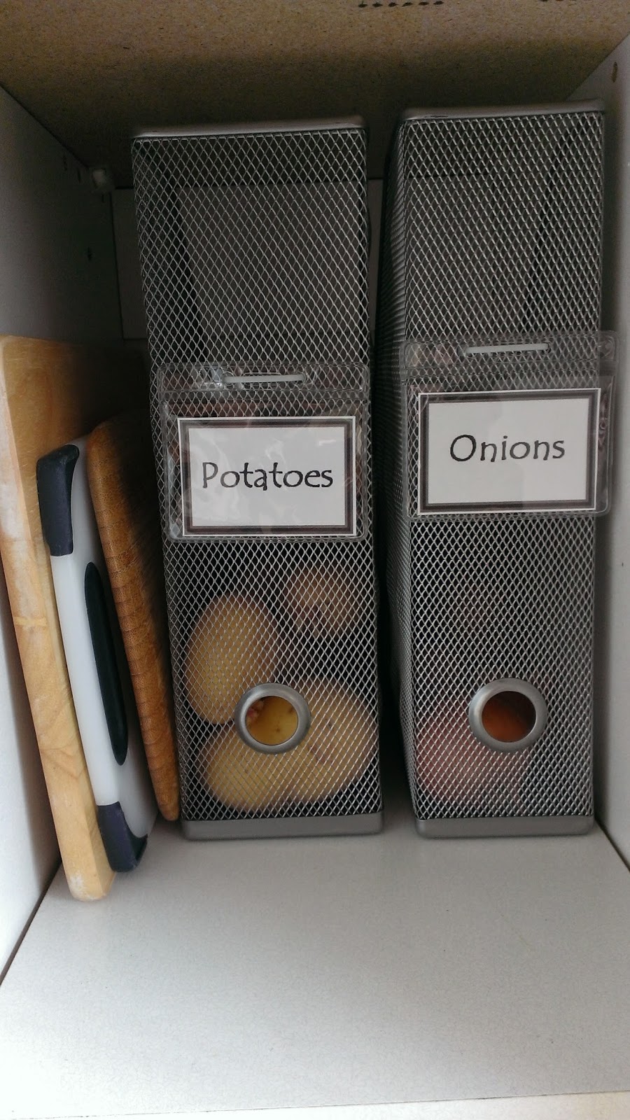 Mesh magazine holders are good for storing onions and potatoes