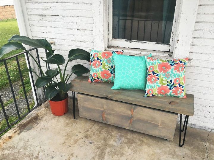 Outdoor Hairpin Leg Bench with Storage