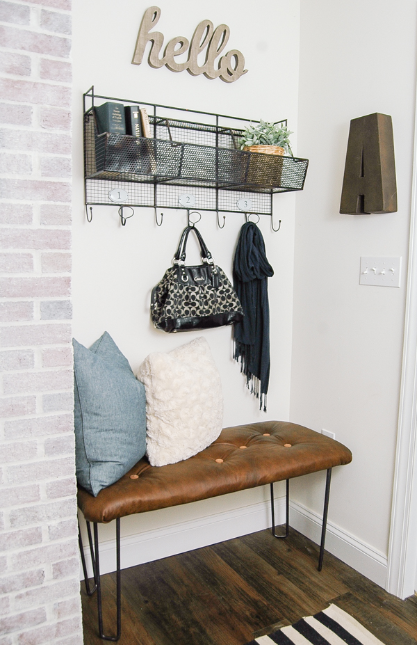 Tufted Leather Bench with Hairpin Legs