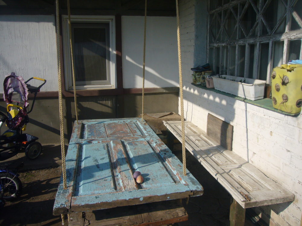 hanging garden table out of old wooden door