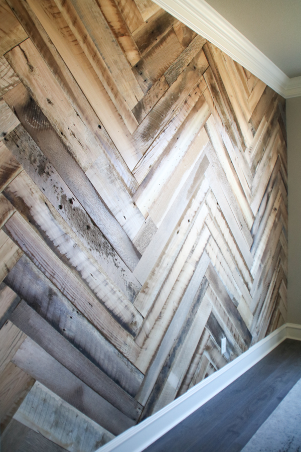 Reclaimed Barn Wood Herringbone Wall