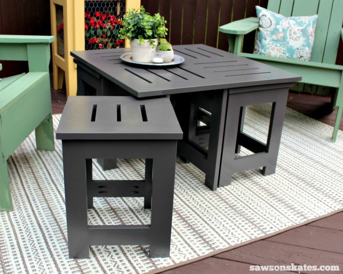 outdoor coffee table with 4 hidden side tables